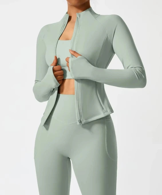Women's Sportswear Clothing Workout Leggings Gym Fitness Zipper up Jacket+leggingsTwo Piece Yoga Sets for Women Custom logo