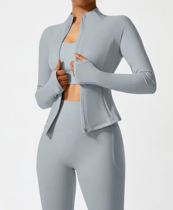 Women's Sportswear Clothing Workout Leggings Gym Fitness Zipper up Jacket+leggingsTwo Piece Yoga Sets for Women Custom logo