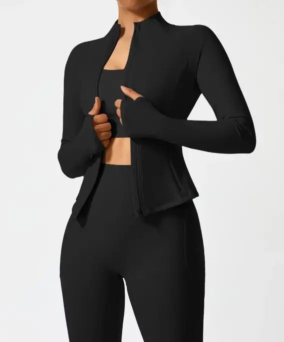 Women's Sportswear Clothing Workout Leggings Gym Fitness Zipper up Jacket+leggingsTwo Piece Yoga Sets for Women Custom logo