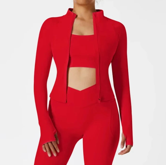Women's Sportswear Clothing Workout Leggings Gym Fitness Zipper up Jacket+leggingsTwo Piece Yoga Sets for Women Custom logo