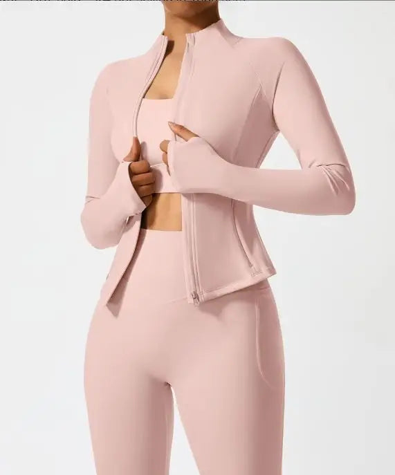 Women's Sportswear Clothing Workout Leggings Gym Fitness Zipper up Jacket+leggingsTwo Piece Yoga Sets for Women Custom logo