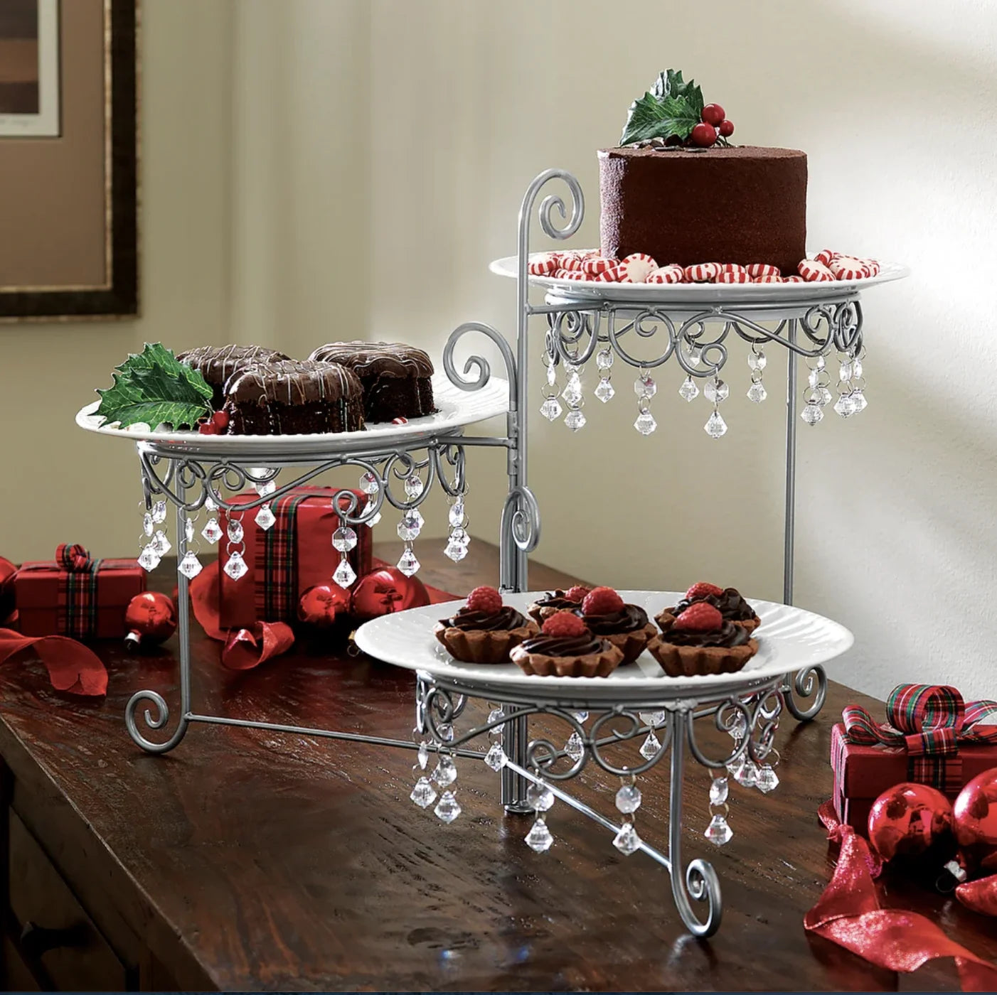 Old Country Roses 3-Tier Stainless Steel Brass Cake Stand Customizable Golden Vintage Luxury Wedding Hotel Use Rust Proof