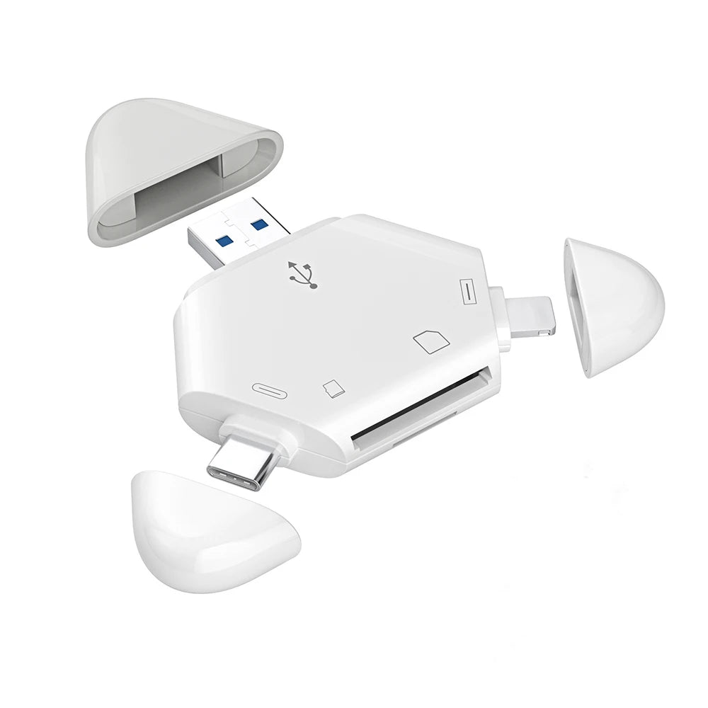 3-in-1 Triangular Card Reader for Mobile Phones & Laptops USB 3.0/Type-C UHS-I/UHS-II Support TF/SD/MicroSD