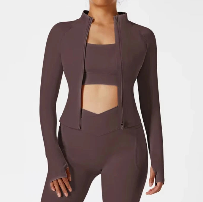 Women's Sportswear Clothing Workout Leggings Gym Fitness Zipper up Jacket+leggingsTwo Piece Yoga Sets for Women Custom logo