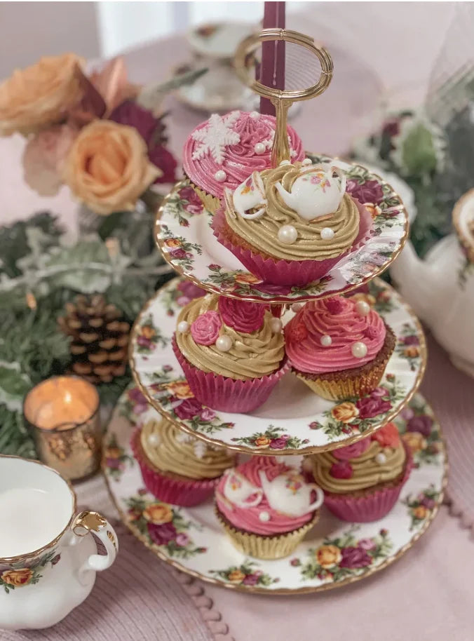 Old Country Roses 3-Tier Stainless Steel Brass Cake Stand Customizable Golden Vintage Luxury Wedding Hotel Use Rust Proof