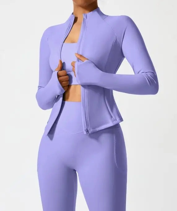 Women's Sportswear Clothing Workout Leggings Gym Fitness Zipper up Jacket+leggingsTwo Piece Yoga Sets for Women Custom logo