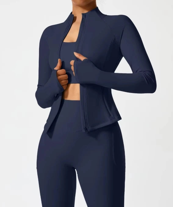Women's Sportswear Clothing Workout Leggings Gym Fitness Zipper up Jacket+leggingsTwo Piece Yoga Sets for Women Custom logo