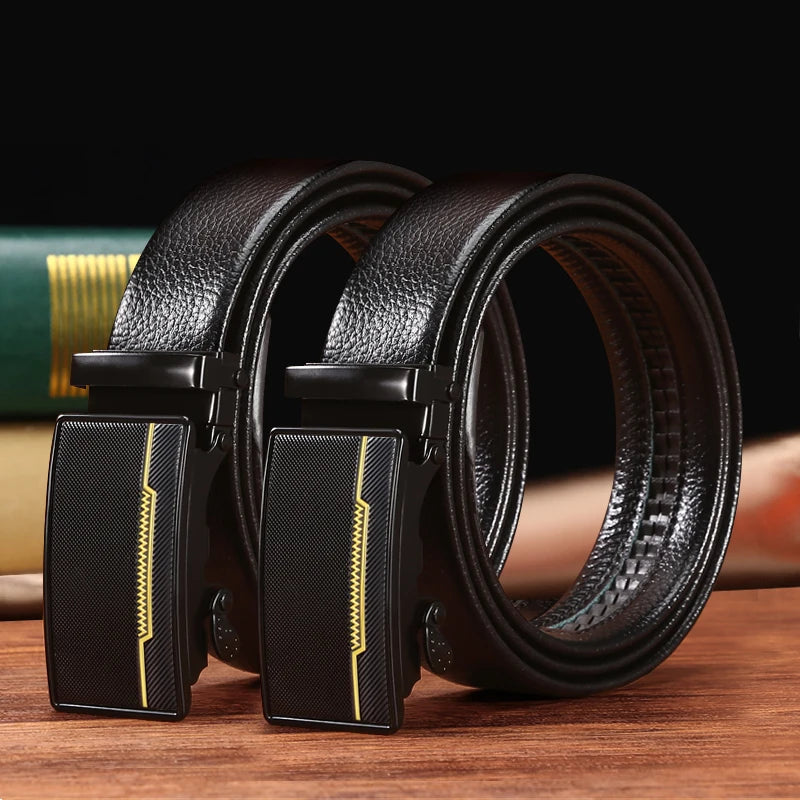 Factory Men's Business and Fashionable Leather Belt 3.6cm Width With Automatic Buckle Ratchet Iron for Men Wholesale