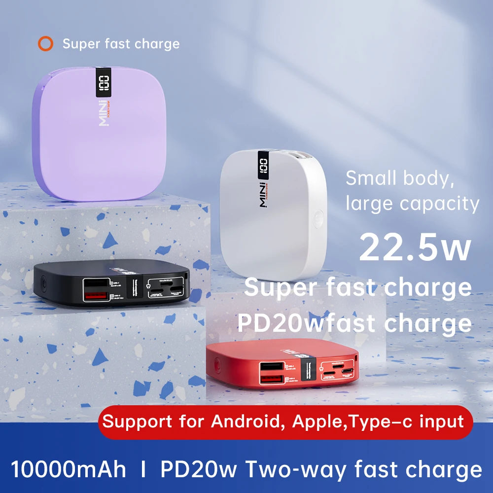 OEM/ODM Hot Sale New Style PD22.5W Gift Customization USB C 20W Super Fast Charging Portable Powerbank Mini 10000mAh Power Bank