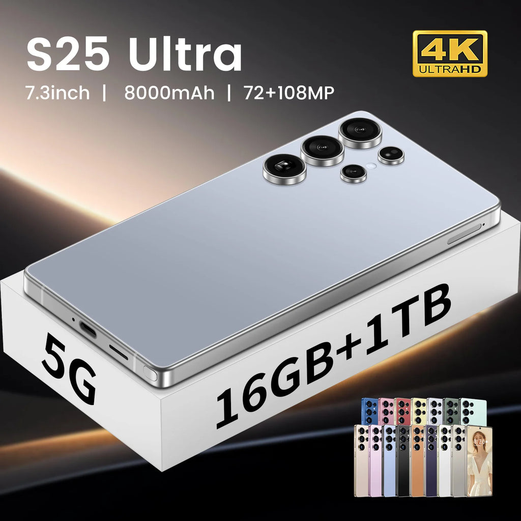 S25 Ultra 8000mAh Battery 7.3 Inch HD Screen 108MP Rear 65W for Extended Use Remote Areas-French Spanish English
