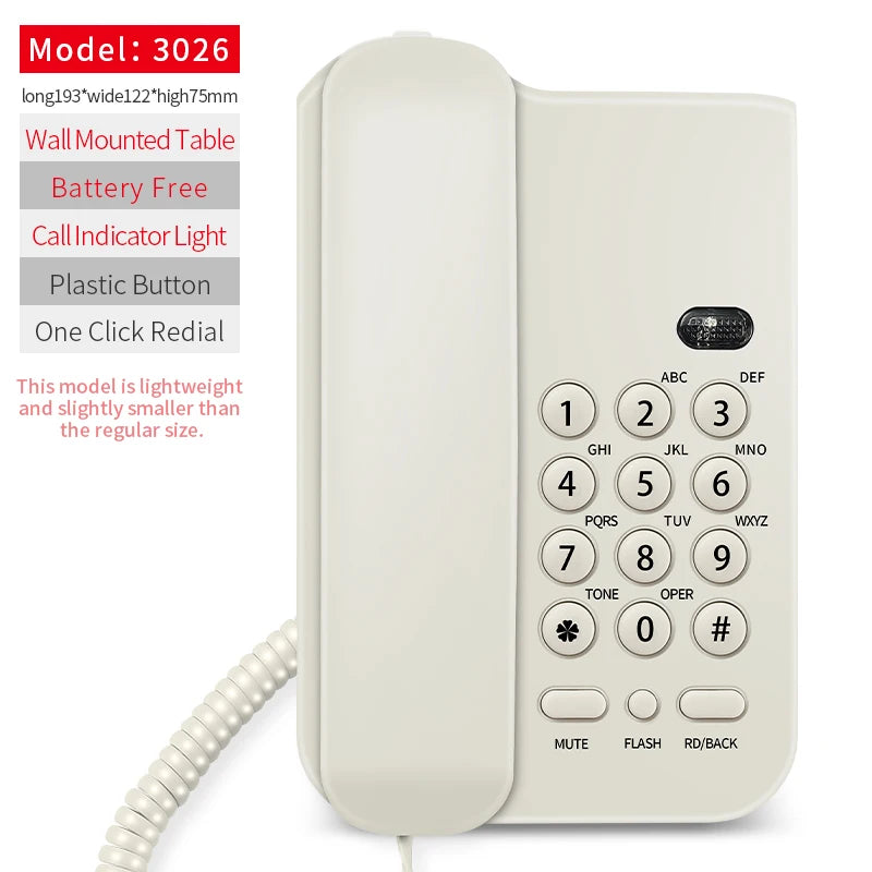 Corded Telephone, Basic Landline Phone for Seniors, Analog Home Phone with Mute, Hold, Redial, Wired Small Desk/Wall Telephone