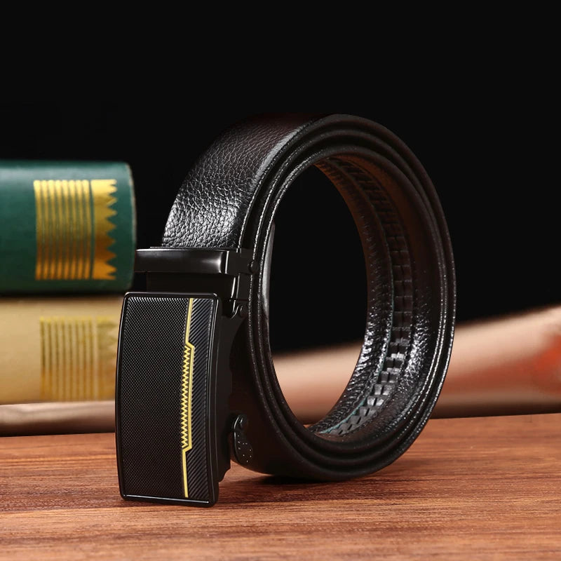 Factory Men's Business and Fashionable Leather Belt 3.6cm Width With Automatic Buckle Ratchet Iron for Men Wholesale