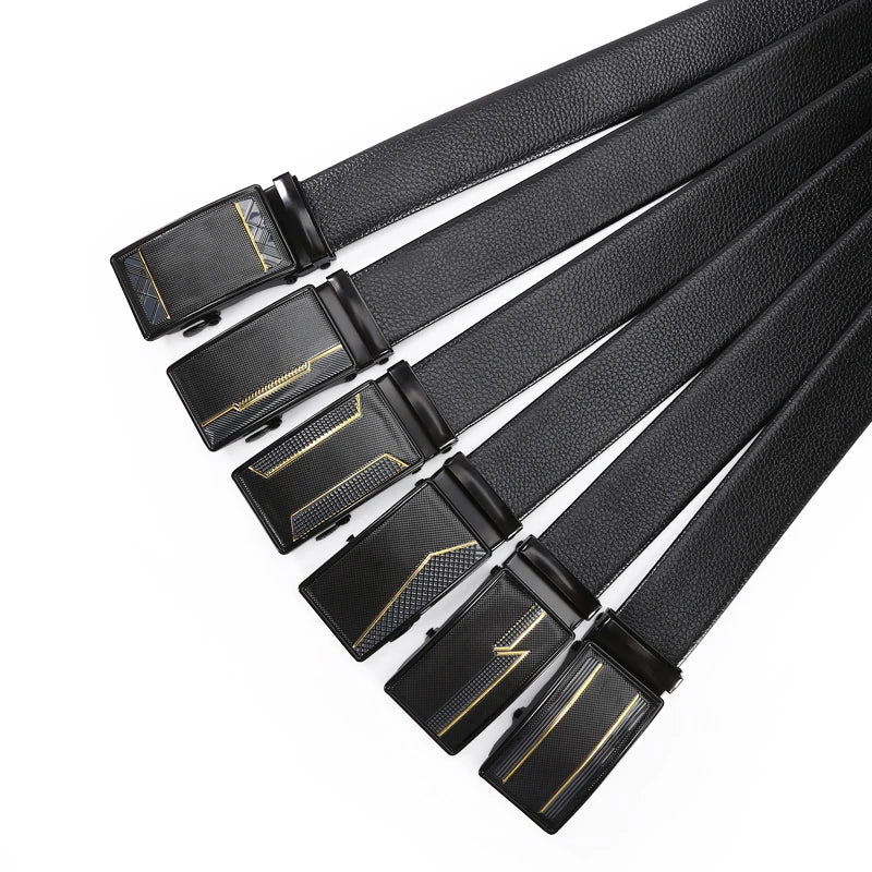 Factory Men's Business and Fashionable Leather Belt 3.6cm Width With Automatic Buckle Ratchet Iron for Men Wholesale