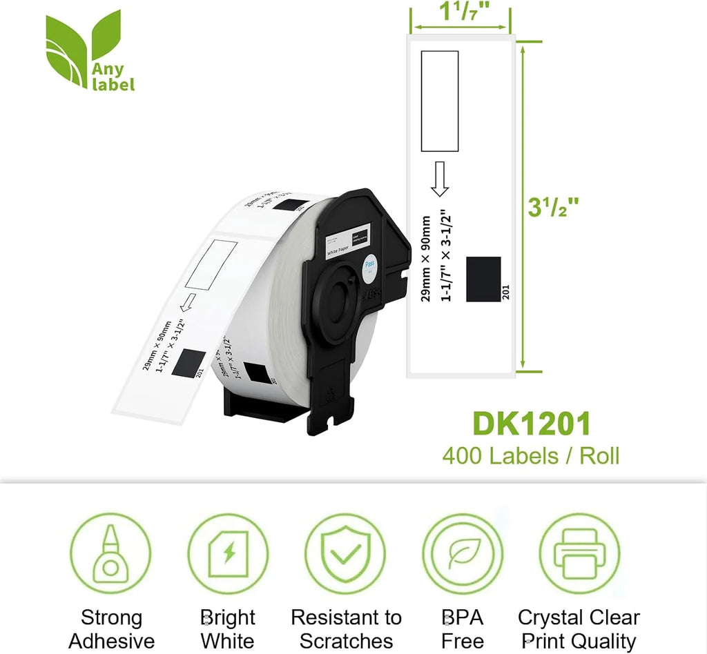 Compatible Barcode Stickers Standard Address Labels DK-1201 400 Labels/Roll for Brother QL Label Printers Ready Stock