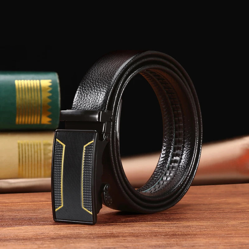 Factory Men's Business and Fashionable Leather Belt 3.6cm Width With Automatic Buckle Ratchet Iron for Men Wholesale