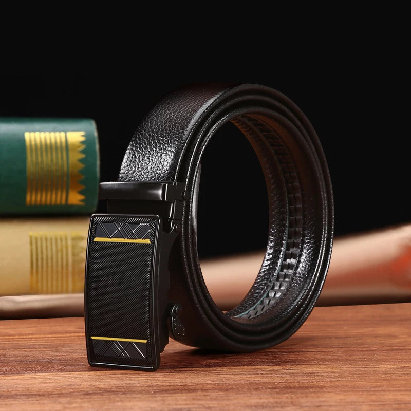 Factory Men's Business and Fashionable Leather Belt 3.6cm Width With Automatic Buckle Ratchet Iron for Men Wholesale