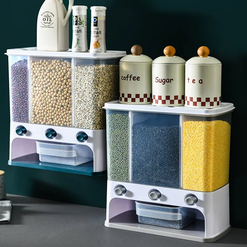Grain and Coarse Grain Rice Barrel Japanese Automatic Metering Plastic Rice Storage Box Household Kitchen Wall-mounted Rice tank