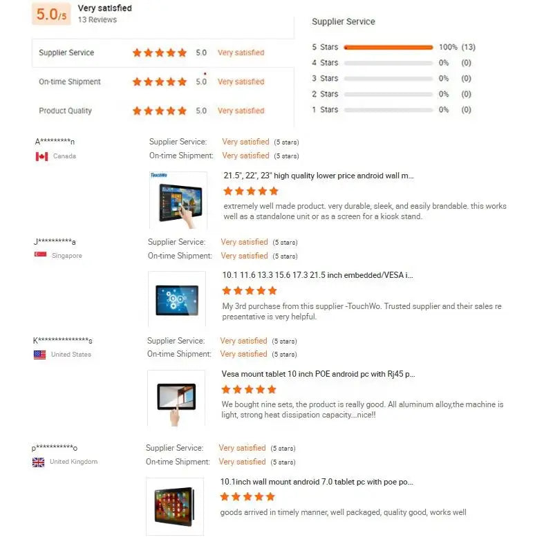 Touchwo 22'' 24'' POS Touch Panel Monitor Display Android All in One Terminal with Desktop Stand Serial & DVI Interface