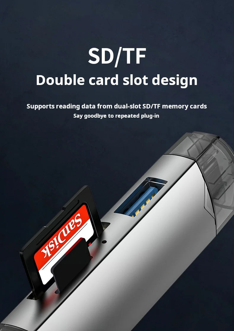USB 2.0 External 6-in-1 Card Reader for Mobile Computers and Cameras TF/SD Memory Card Lightweight