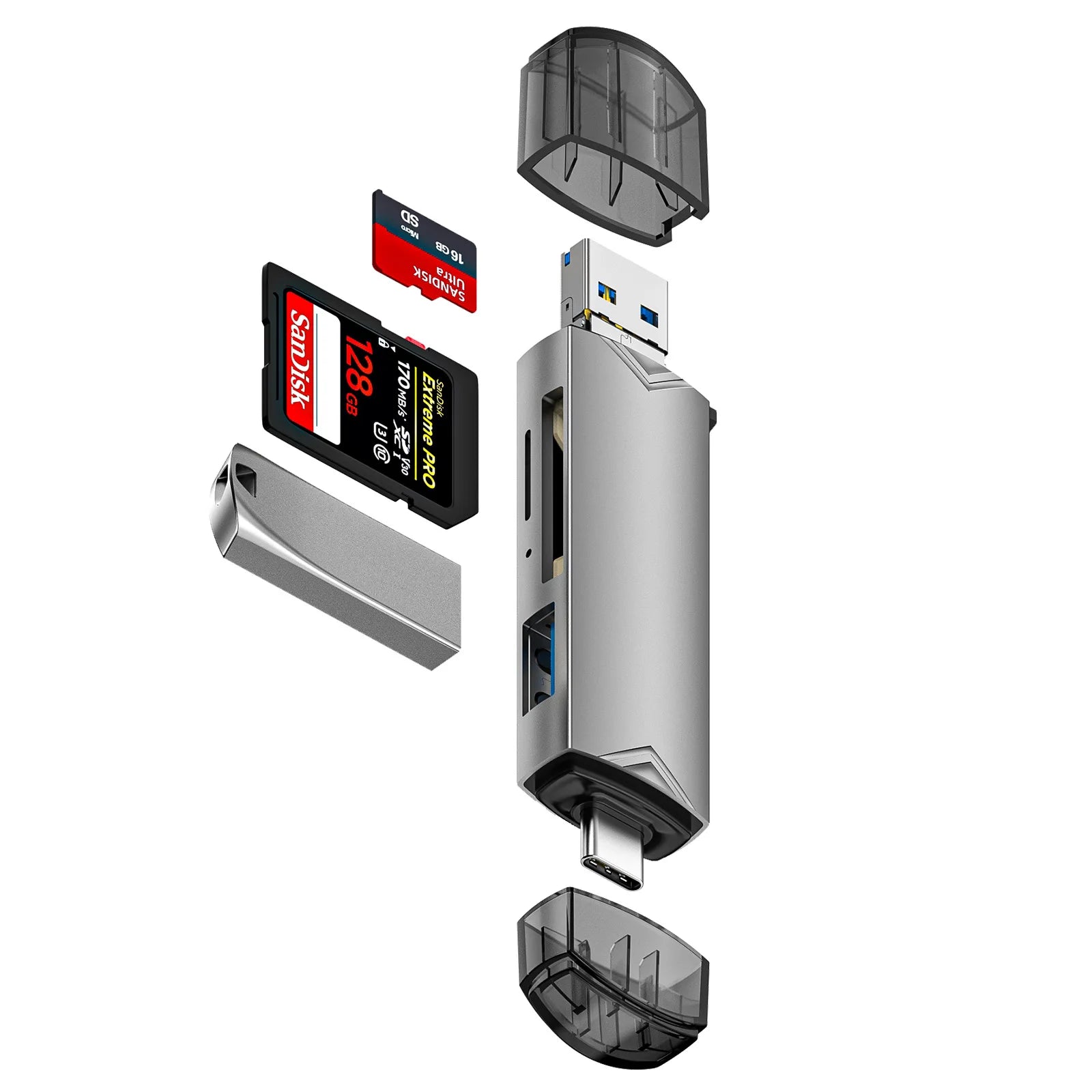 USB 2.0 External 6-in-1 Card Reader for Mobile Computers and Cameras TF/SD Memory Card Lightweight