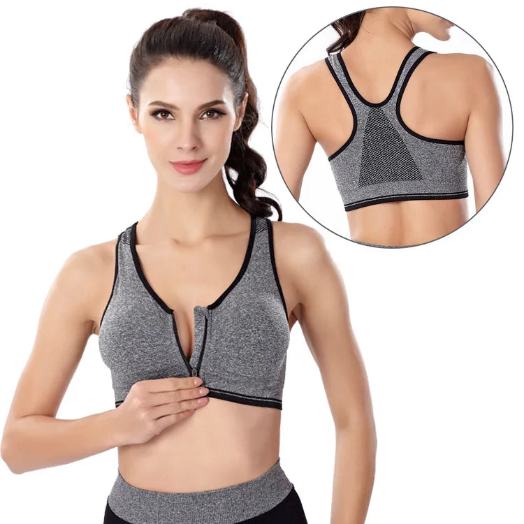 Front Zipper Comfortable Fitness Absorb Sweat Yoga Running Women Underwear Sport Bra