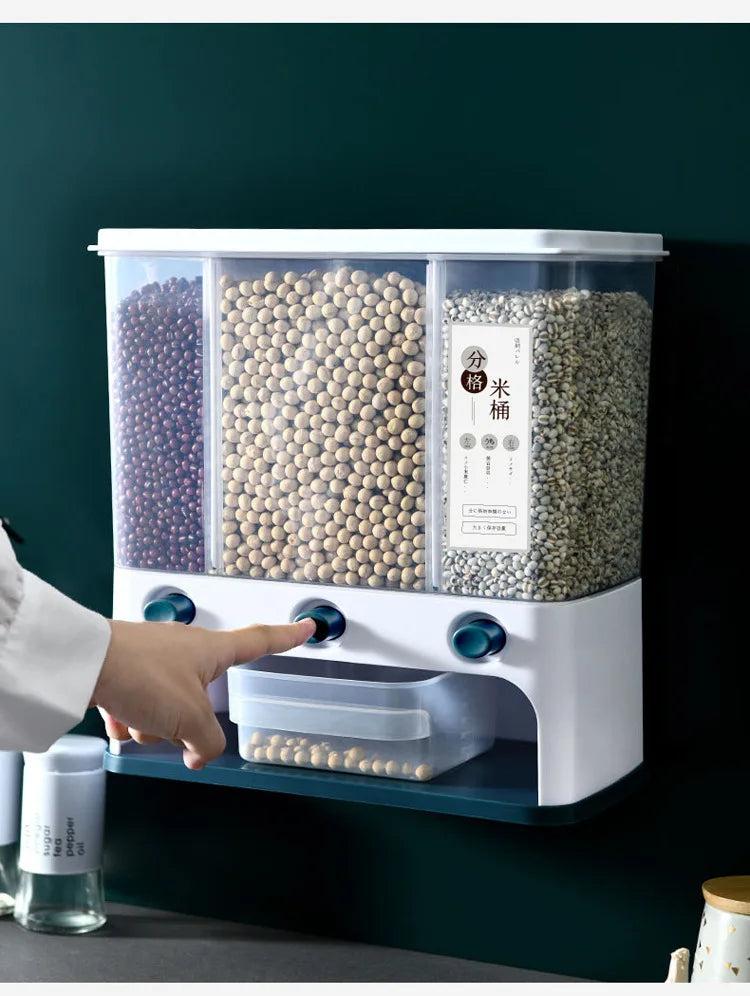 Grain and Coarse Grain Rice Barrel Japanese Automatic Metering Plastic Rice Storage Box Household Kitchen Wall-mounted Rice tank