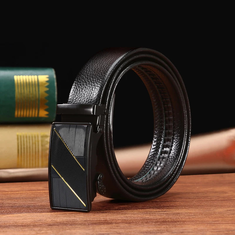 Factory Men's Business and Fashionable Leather Belt 3.6cm Width With Automatic Buckle Ratchet Iron for Men Wholesale