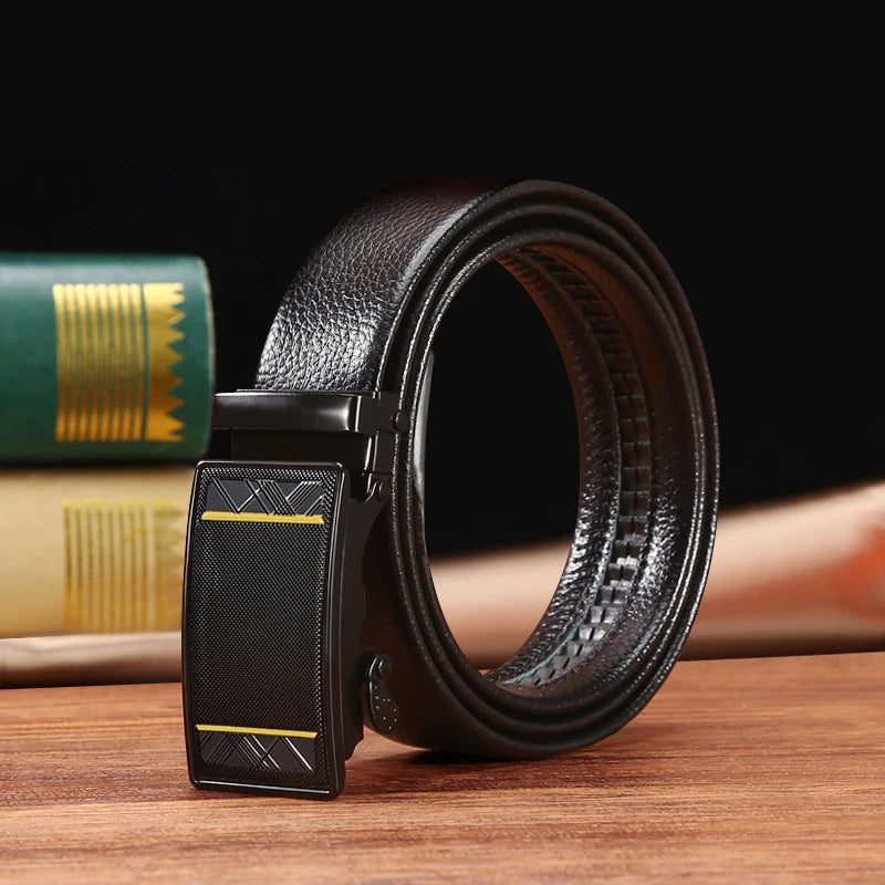Factory Men's Business and Fashionable Leather Belt 3.6cm Width With Automatic Buckle Ratchet Iron for Men Wholesale