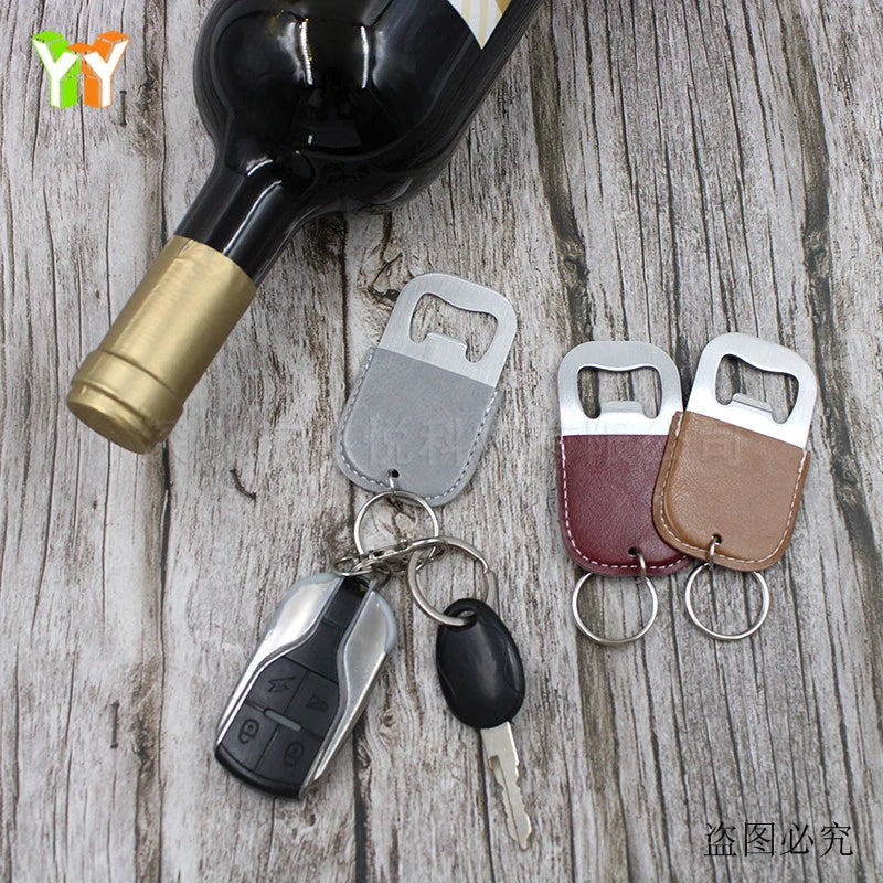 Mini Portable Ready Stock PU Leather Wine  Bottle Opener Beer Opener Cover  with Keychain  for Wine Drinker