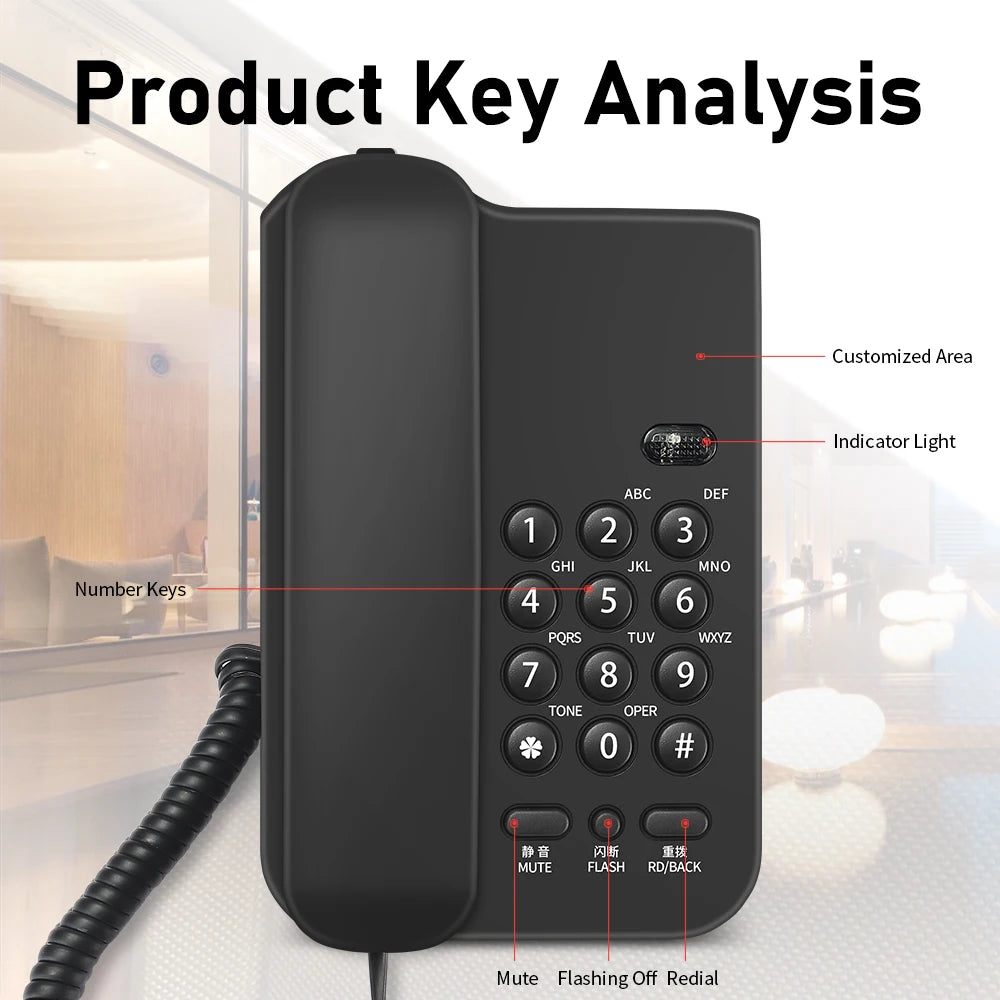 Corded Telephone, Basic Landline Phone for Seniors, Analog Home Phone with Mute, Hold, Redial, Wired Small Desk/Wall Telephone