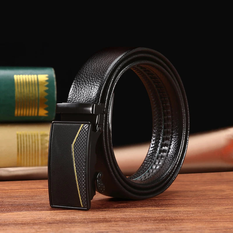 Factory Men's Business and Fashionable Leather Belt 3.6cm Width With Automatic Buckle Ratchet Iron for Men Wholesale