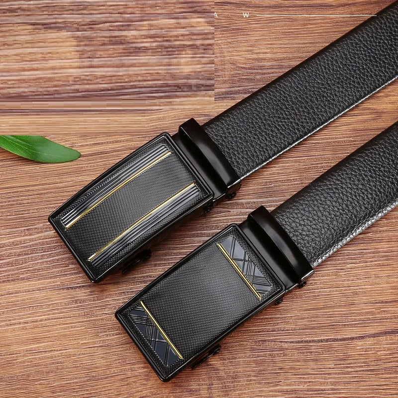 Factory Men's Business and Fashionable Leather Belt 3.6cm Width With Automatic Buckle Ratchet Iron for Men Wholesale