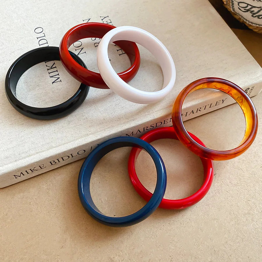 Vitange Colorful Acrylic Resin Smudging Bangles Women's Fashion Geometric Round Bracelets Bangles Party Jewelry Couple Gifts F