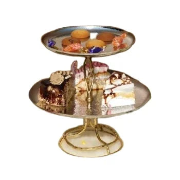 Old Country Roses 3-Tier Stainless Steel Brass Cake Stand Customizable Golden Vintage Luxury Wedding Hotel Use Rust Proof