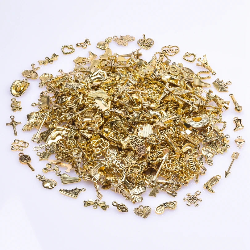 Bright Gold Color Random Mix 10/20/30/50/100pcs Starfish Hasama Butterfly Metal DIY Pendant Charm For Jewelry Making 2030
