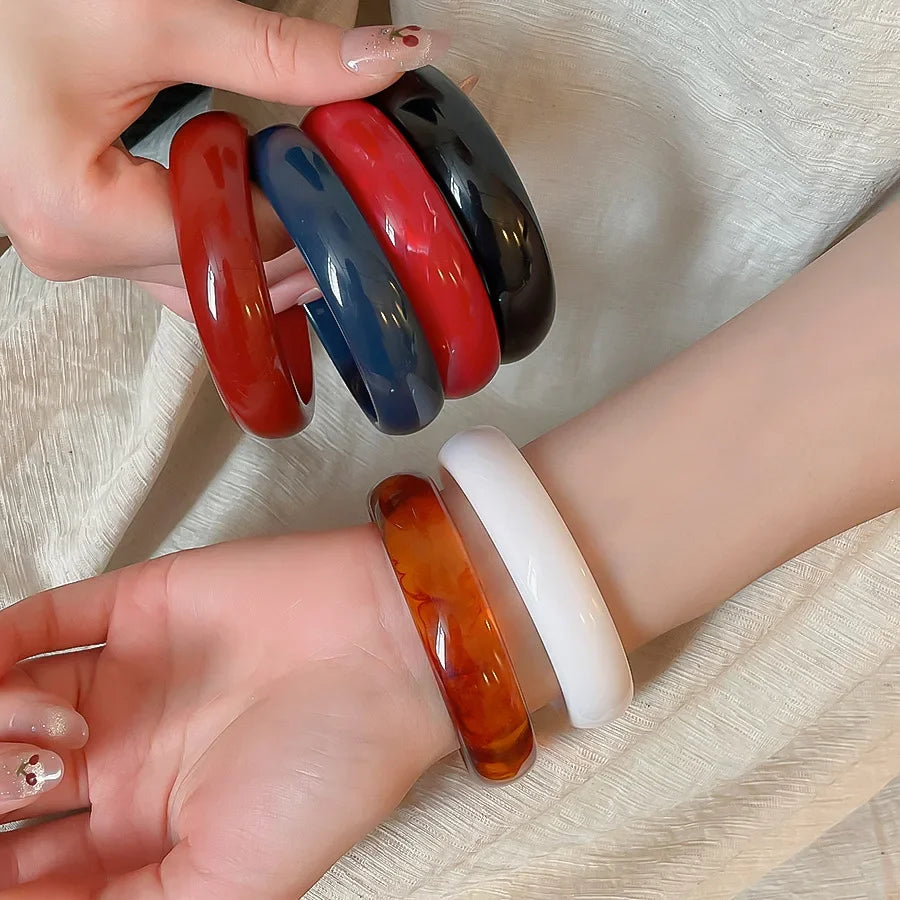 Vitange Colorful Acrylic Resin Smudging Bangles Women's Fashion Geometric Round Bracelets Bangles Party Jewelry Couple Gifts F