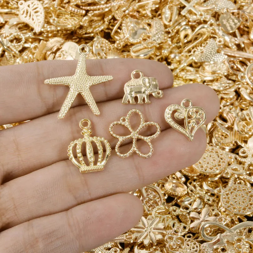 Bright Gold Color Random Mix 10/20/30/50/100pcs Starfish Hasama Butterfly Metal DIY Pendant Charm For Jewelry Making 2030