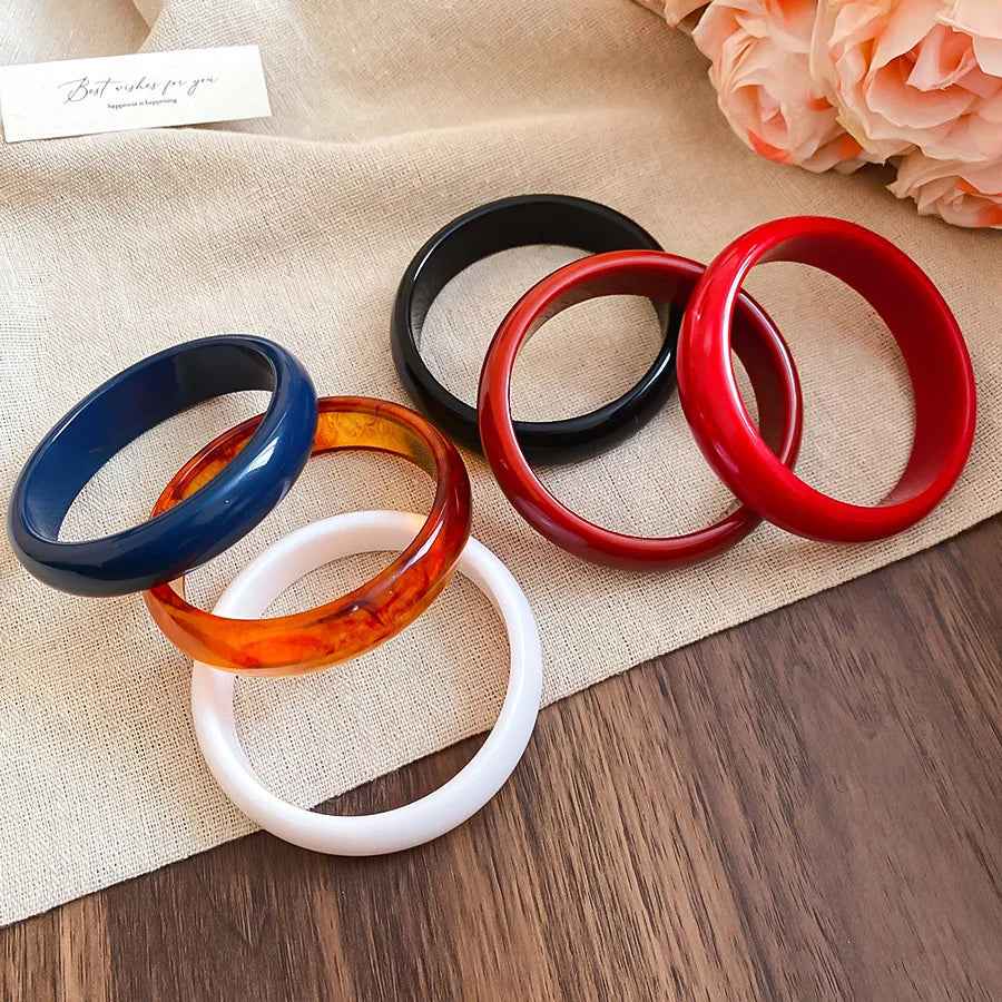 Vitange Colorful Acrylic Resin Smudging Bangles Women's Fashion Geometric Round Bracelets Bangles Party Jewelry Couple Gifts F
