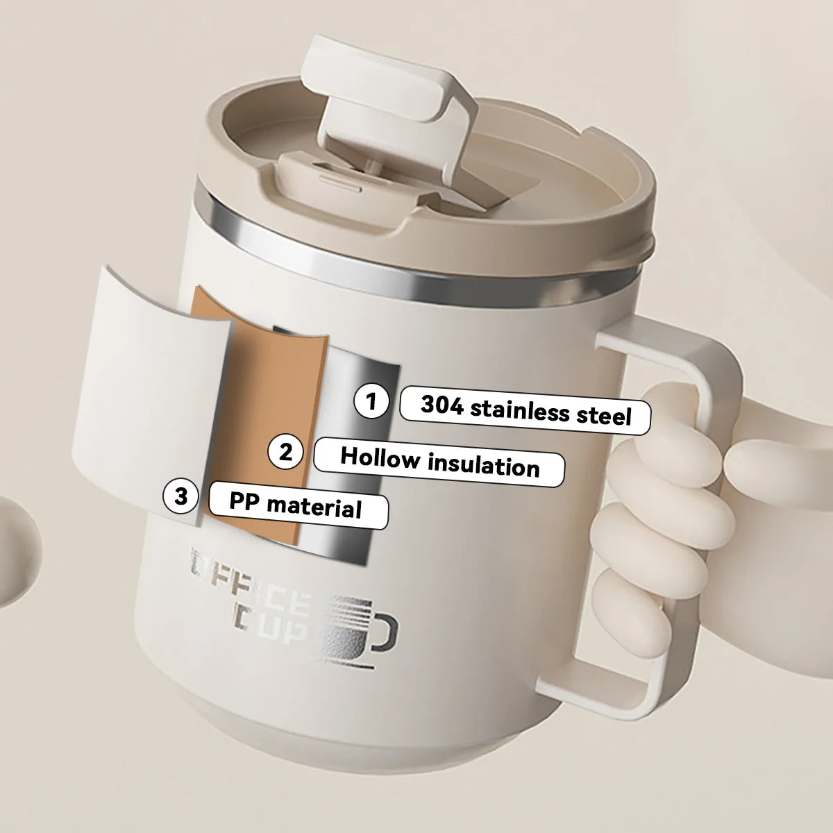 304 Stainless Steel Thermos Water Cup Portable Double-Layer Insulated Milk Coffee Mug With Handle Drinkware Sealed Drinking Cup