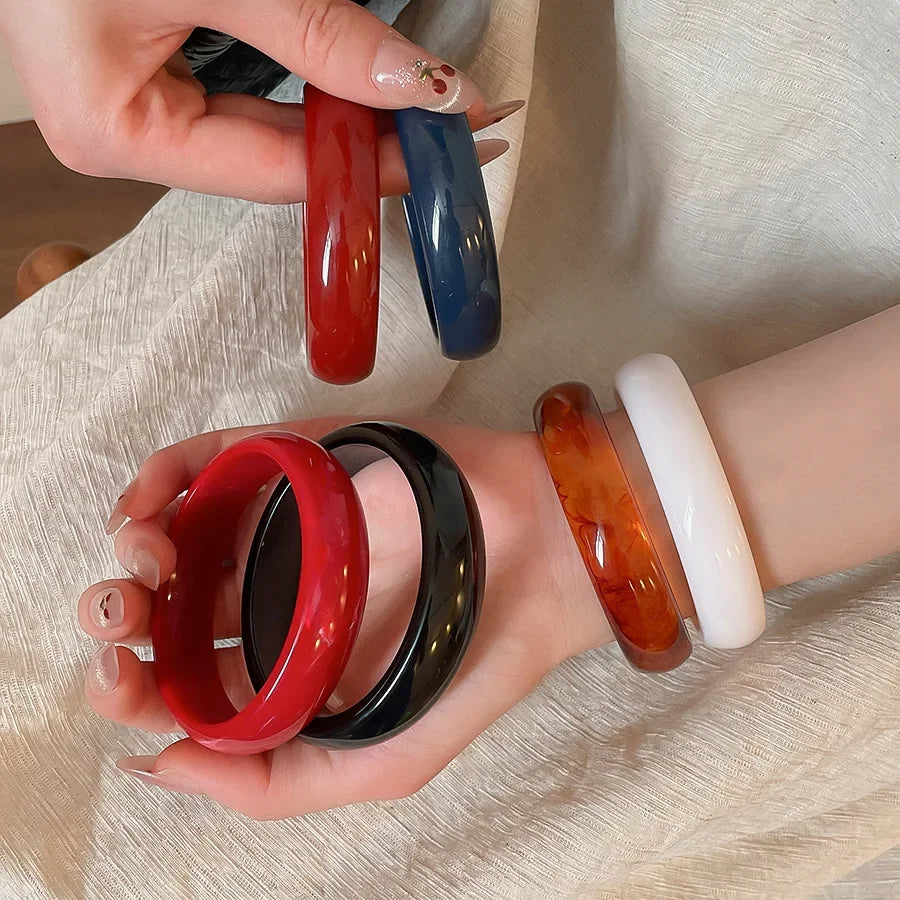 Vitange Colorful Acrylic Resin Smudging Bangles Women's Fashion Geometric Round Bracelets Bangles Party Jewelry Couple Gifts F