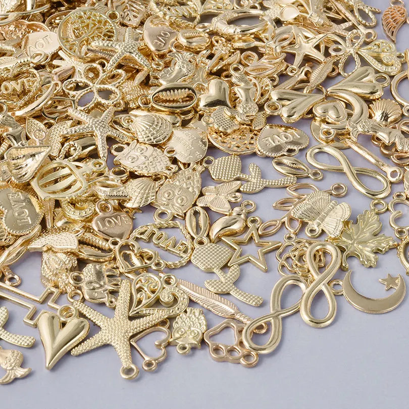 Bright Gold Color Random Mix 10/20/30/50/100pcs Starfish Hasama Butterfly Metal DIY Pendant Charm For Jewelry Making 2030