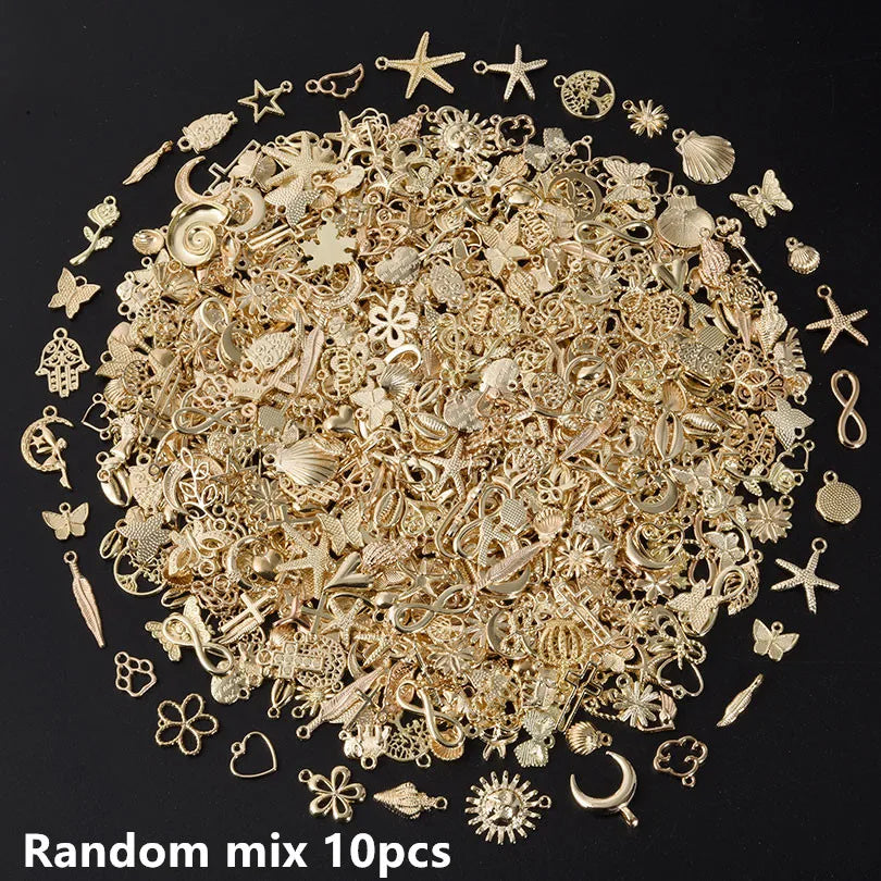 Bright Gold Color Random Mix 10/20/30/50/100pcs Starfish Hasama Butterfly Metal DIY Pendant Charm For Jewelry Making 2030