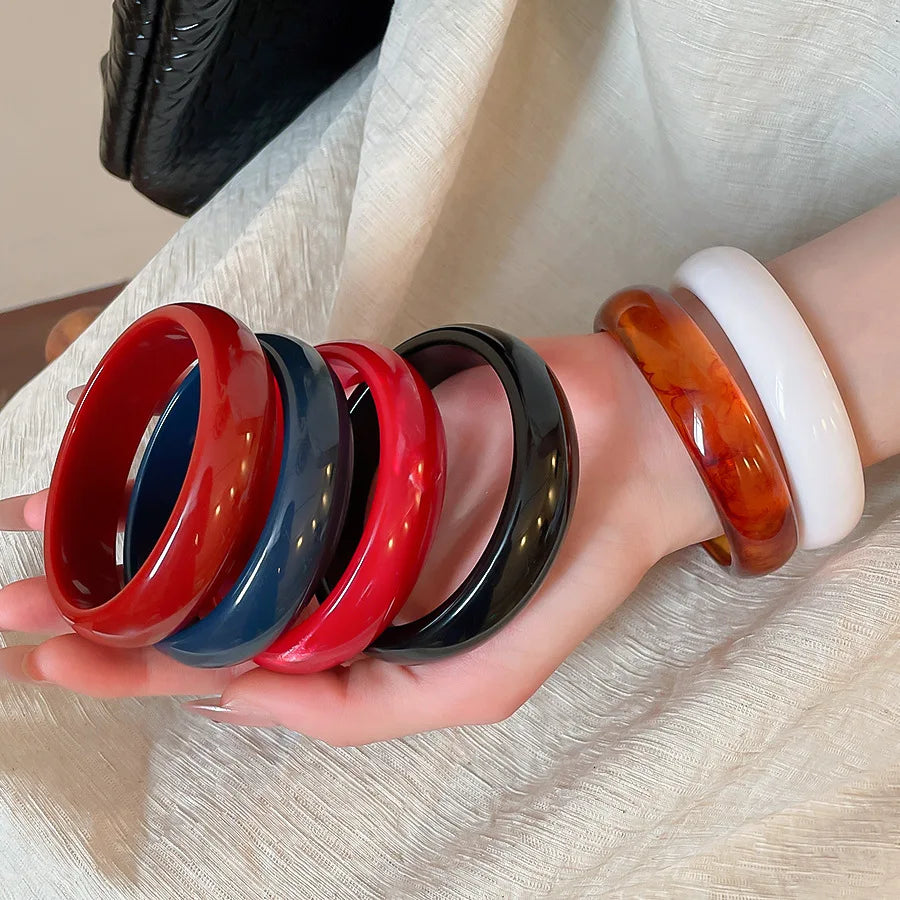 Vitange Colorful Acrylic Resin Smudging Bangles Women's Fashion Geometric Round Bracelets Bangles Party Jewelry Couple Gifts F
