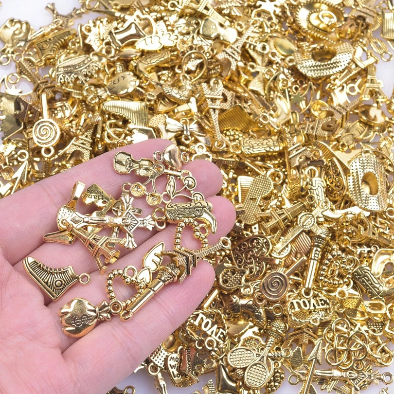 Bright Gold Color Random Mix 10/20/30/50/100pcs Starfish Hasama Butterfly Metal DIY Pendant Charm For Jewelry Making 2030