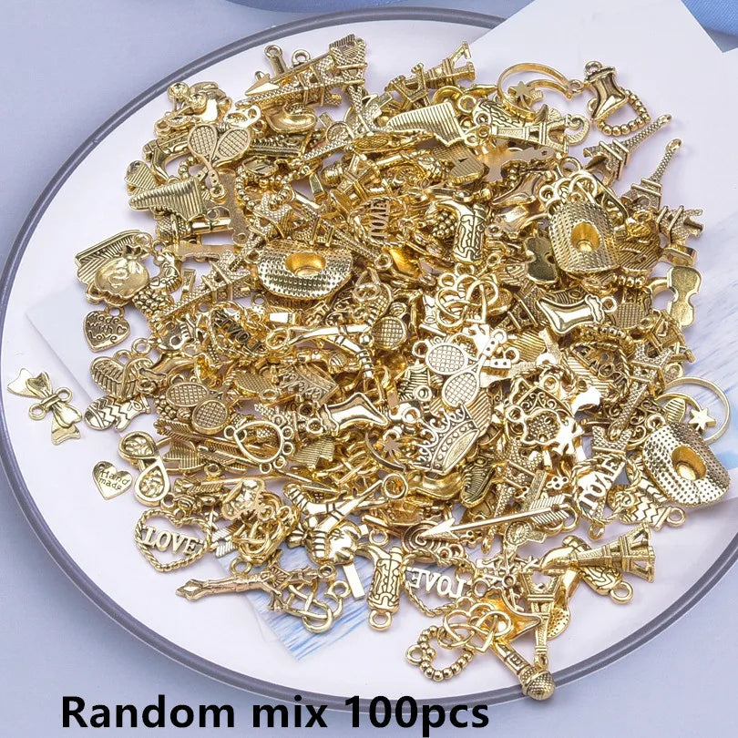 Bright Gold Color Random Mix 10/20/30/50/100pcs Starfish Hasama Butterfly Metal DIY Pendant Charm For Jewelry Making 2030
