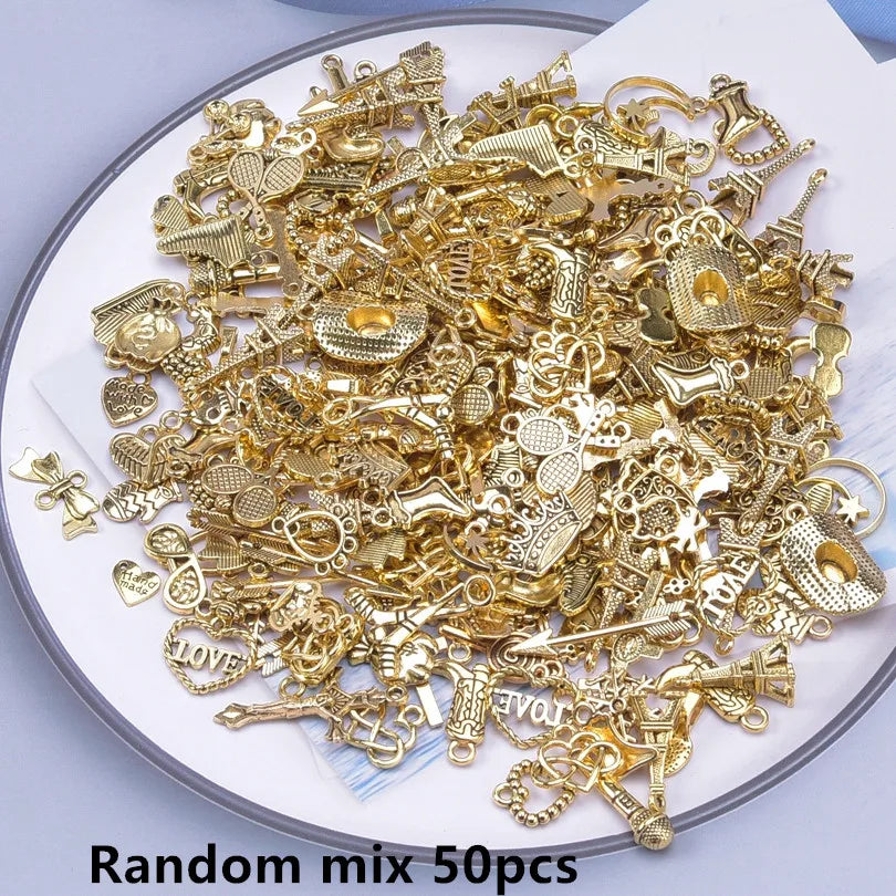 Bright Gold Color Random Mix 10/20/30/50/100pcs Starfish Hasama Butterfly Metal DIY Pendant Charm For Jewelry Making 2030