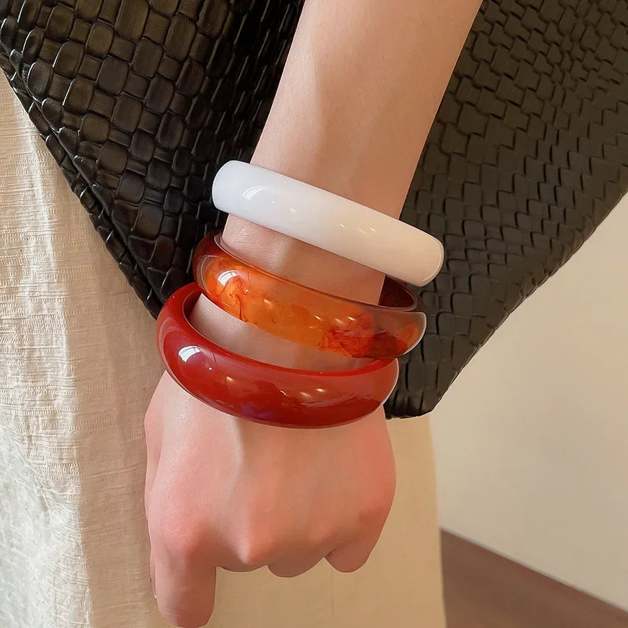 Vitange Colorful Acrylic Resin Smudging Bangles Women's Fashion Geometric Round Bracelets Bangles Party Jewelry Couple Gifts F