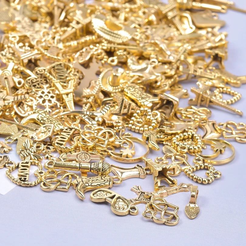 Bright Gold Color Random Mix 10/20/30/50/100pcs Starfish Hasama Butterfly Metal DIY Pendant Charm For Jewelry Making 2030