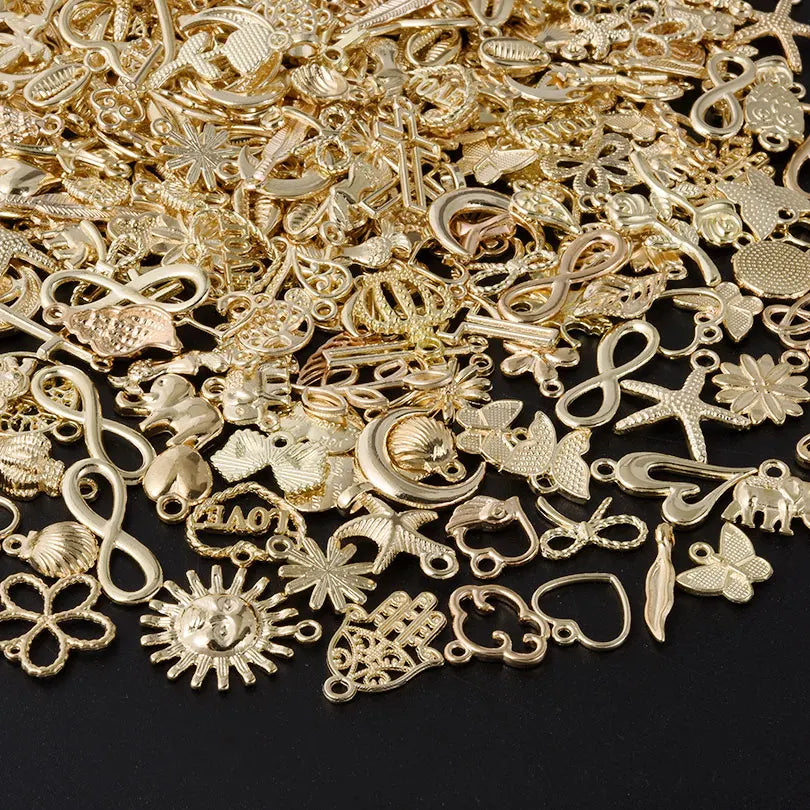 Bright Gold Color Random Mix 10/20/30/50/100pcs Starfish Hasama Butterfly Metal DIY Pendant Charm For Jewelry Making 2030