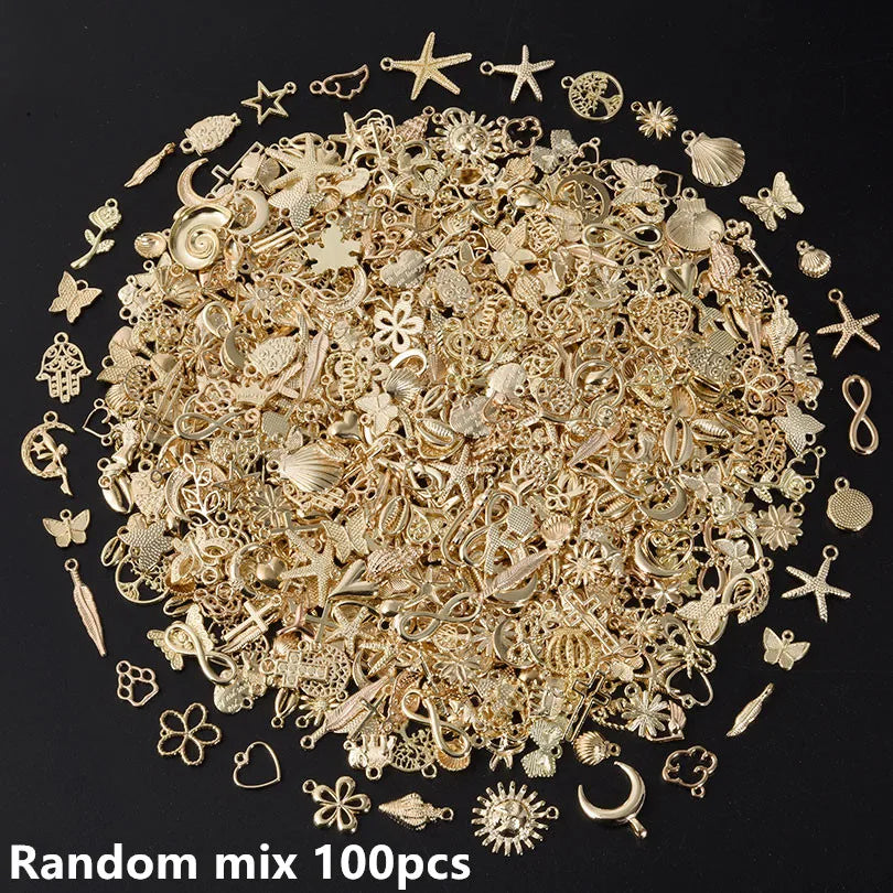 Bright Gold Color Random Mix 10/20/30/50/100pcs Starfish Hasama Butterfly Metal DIY Pendant Charm For Jewelry Making 2030